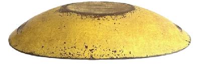 **SOLD** L491 19th century oval Trencher / Dough Bowl with original yellow painted exterior and natural patina interior. Notched handle on each end. Interior retains evidence of chop / slice marks and wear from use. Age crack along the center of the bottom as seen in photos that does not affect integrity of the trencher. Measurements: 19 long x 10 ¼ wide x 3 ¼ deep.