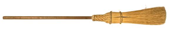 M167 Handmade Hearth Broom with hand-hewn handle and intricately woven top. Before 1797, brooms in America were homemade. Tree branches were often used to sweep the floor and clean the ashes from the fireplaces. Sometimes crude brooms were fashioned by tying something on a stick or handle such as straw, hay, fine twigs or corn husks. This is a fine example of a handmade broom, from a private collection in Pennsylvania. Great condition with wonderful patina. Overall length: 44 ½.
