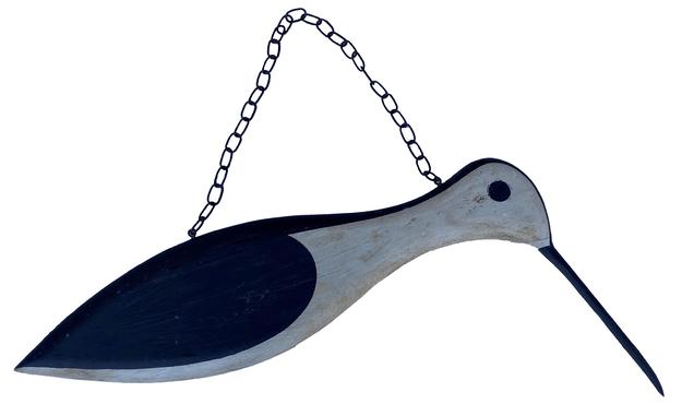RM1083 Large and very unique 1950’s Cape Cod Decoy Carver’s Trade Sign in the shape of a Shore Bird. Sign retains its original paint and finish. Branded on bottom with maker’s name.