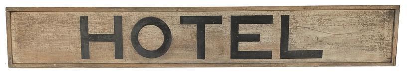 G106 Early 20th century century painted wooden trade sign , Hotel . The sign is one wide borad with applied molding with white back ground with black letting, one sided